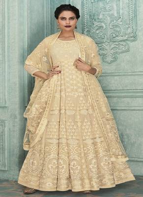 Cream Embroidered Georgette Salwar 1