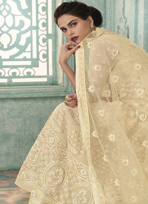 Cream Embroidered Georgette Salwar 2