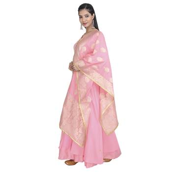 Vedic Women's Pink Silk Dupatta 1
