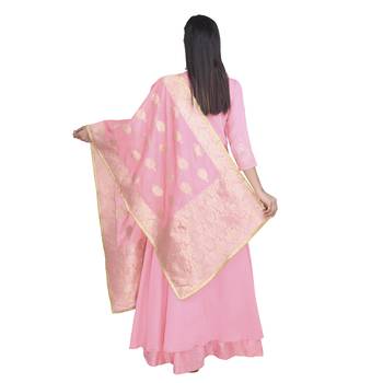 Vedic Women's Pink Silk Dupatta 2