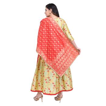 Vedic Women's Red Silk Dupatta 2