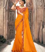 Mustard embroidered chiffon saree with blouse