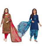 Combo Of 2 Synthetic Multicolor Printed Women's Salwar Suit Dress Material With Dupatta