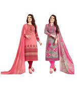 Combo Of 2 Synthetic Multicolor Printed Women's Salwar Suit Dress Material With Dupatta