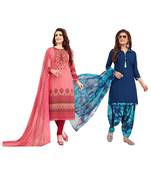 Combo Of 2 Synthetic Multicolor Printed Women's Salwar Suit Dress Material With Dupatta
