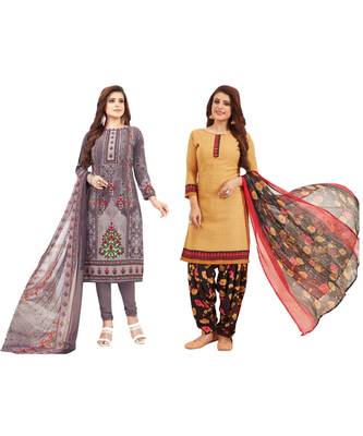 Combo Of 2 Synthetic Multicolor Printed Women's Salwar Suit Dress Material With Dupatta 1