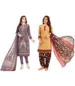 Combo Of 2 Synthetic Multicolor Printed Women's Salwar Suit Dress Material With Dupatta