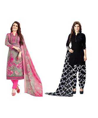 Combo Of 2 Synthetic Multicolor Printed Women's Salwar Suit Dress Material With Dupatta 1