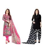 Combo Of 2 Synthetic Multicolor Printed Women's Salwar Suit Dress Material With Dupatta