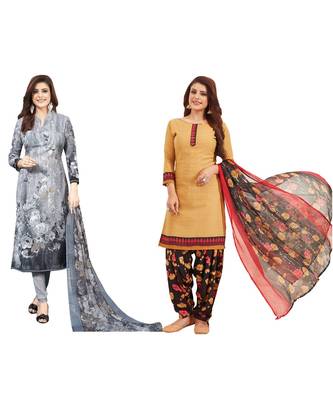 Combo Of 2 Synthetic Multicolor Printed Women's Salwar Suit Dress Material With Dupatta 1