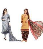 Combo Of 2 Synthetic Multicolor Printed Women's Salwar Suit Dress Material With Dupatta