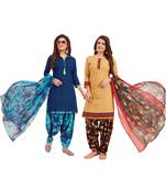 Combo Of 2 Synthetic Multicolor Printed Women's Salwar Suit Dress Material With Dupatta