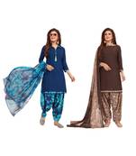 Combo Of 2 Synthetic Multicolor Printed Women's Salwar Suit Dress Material With Dupatta