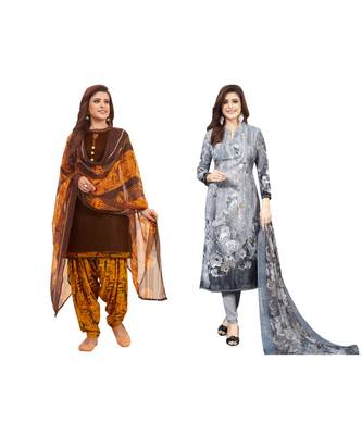 Combo Of 2 Synthetic Multicolor Printed Women's Salwar Suit Dress Material With Dupatta 1