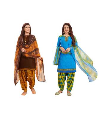 Combo Of 2 Synthetic Multicolor Printed Women's Salwar Suit Dress Material With Dupatta 1