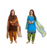 Combo Of 2 Synthetic Multicolor Printed Women's Salwar Suit Dress Material With Dupatta