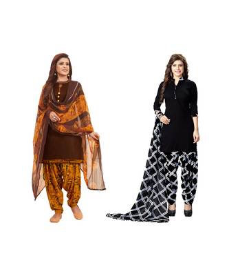Combo Of 2 Synthetic Multicolor Printed Women's Salwar Suit Dress Material With Dupatta 1