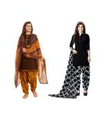 Combo Of 2 Synthetic Multicolor Printed Women's Salwar Suit Dress Material With Dupatta