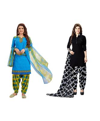 Combo Of 2 Synthetic Multicolor Printed Women's Salwar Suit Dress Material With Dupatta 1