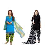 Combo Of 2 Synthetic Multicolor Printed Women's Salwar Suit Dress Material With Dupatta