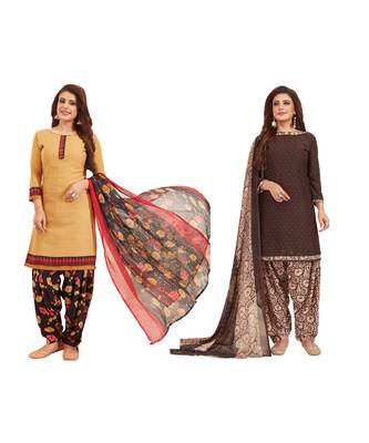 Combo Of 2 Synthetic Multicolor Printed Women's Salwar Suit Dress Material With Dupatta 1