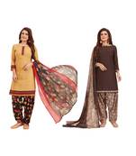 Combo Of 2 Synthetic Multicolor Printed Women's Salwar Suit Dress Material With Dupatta