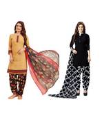 Combo Of 2 Synthetic Multicolor Printed Women's Salwar Suit Dress Material With Dupatta