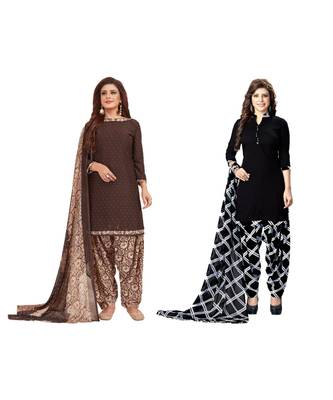 Combo Of 2 Synthetic Multicolor Printed Women's Salwar Suit Dress Material With Dupatta 1