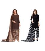 Combo Of 2 Synthetic Multicolor Printed Women's Salwar Suit Dress Material With Dupatta