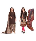 Combo Of 2 Synthetic Multicolor Printed Women's Salwar Suit Dress Material With Dupatta