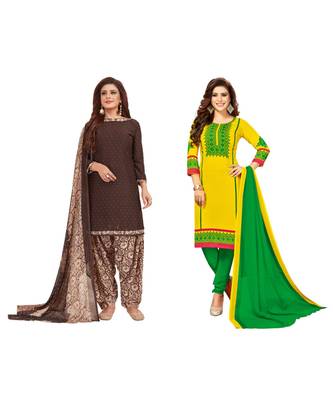 Combo Of 2 Synthetic Multicolor Printed Women's Salwar Suit Dress Material With Dupatta 1