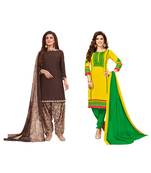 Combo Of 2 Synthetic Multicolor Printed Women's Salwar Suit Dress Material With Dupatta