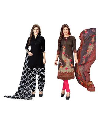Combo Of 2 Synthetic Multicolor Printed Women's Salwar Suit Dress Material With Dupatta 1