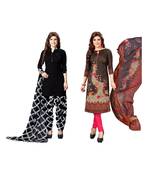Combo Of 2 Synthetic Multicolor Printed Women's Salwar Suit Dress Material With Dupatta