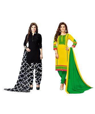 Combo Of 2 Synthetic Multicolor Printed Women's Salwar Suit Dress Material With Dupatta 1