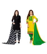 Combo Of 2 Synthetic Multicolor Printed Women's Salwar Suit Dress Material With Dupatta
