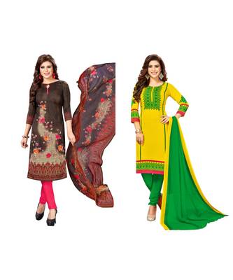 Combo Of 2 Synthetic Multicolor Printed Women's Salwar Suit Dress Material With Dupatta 1