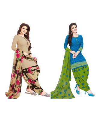 Combo Of 2 Synthetic Multicolor Printed Women's Salwar Suit Dress Material With Dupatta 1
