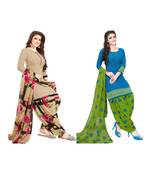 Combo Of 2 Synthetic Multicolor Printed Women's Salwar Suit Dress Material With Dupatta