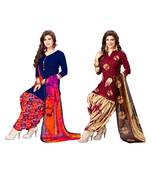 Combo Of 2 Synthetic Multicolor Printed Women's Salwar Suit Dress Material With Dupatta