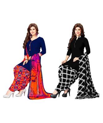 Combo Of 2 Synthetic Multicolor Printed Women's Salwar Suit Dress Material With Dupatta 1