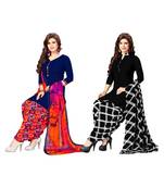 Combo Of 2 Synthetic Multicolor Printed Women's Salwar Suit Dress Material With Dupatta