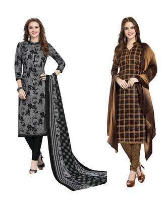Combo Of 2 Cotton Multicolor Printed Women's Salwar Suit Dress Material With Dupatta 1