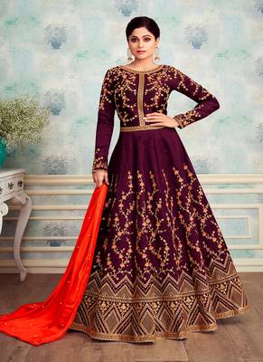 Wine embroidered silk blend salwar 1