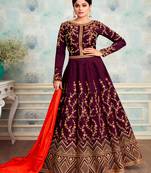 Wine embroidered silk blend salwar