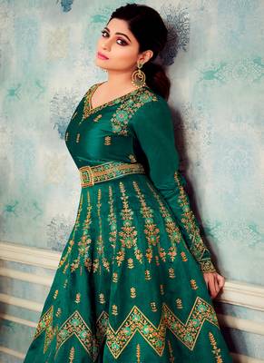 Teal embroidered silk blend salwar 2