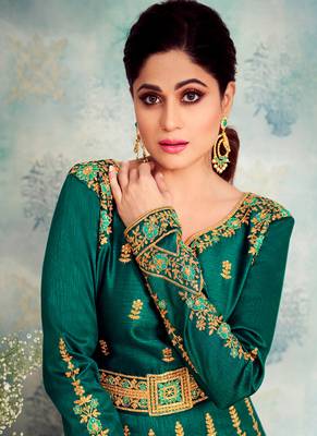 Teal embroidered silk blend salwar 3