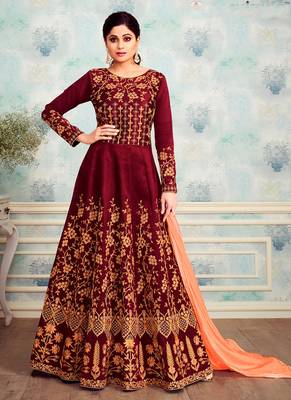 Maroon embroidered silk blend salwar 1
