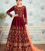 Maroon embroidered silk blend salwar