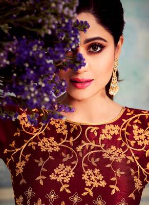 Maroon embroidered silk blend salwar 2